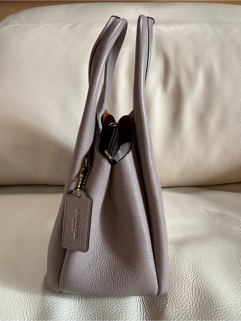 Coach Pebbled Leather Handbag in purplish Gray with Gold Accent - Picture 3 of 9